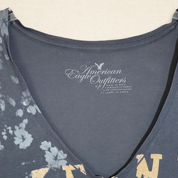 American Eagle Y2K Blue Etched Burnout Deep V Long T-Shirt Tee Sz S - Picture 3 of 9